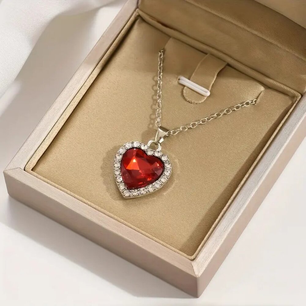 Radiant Red Heart Pendant Necklace for Women